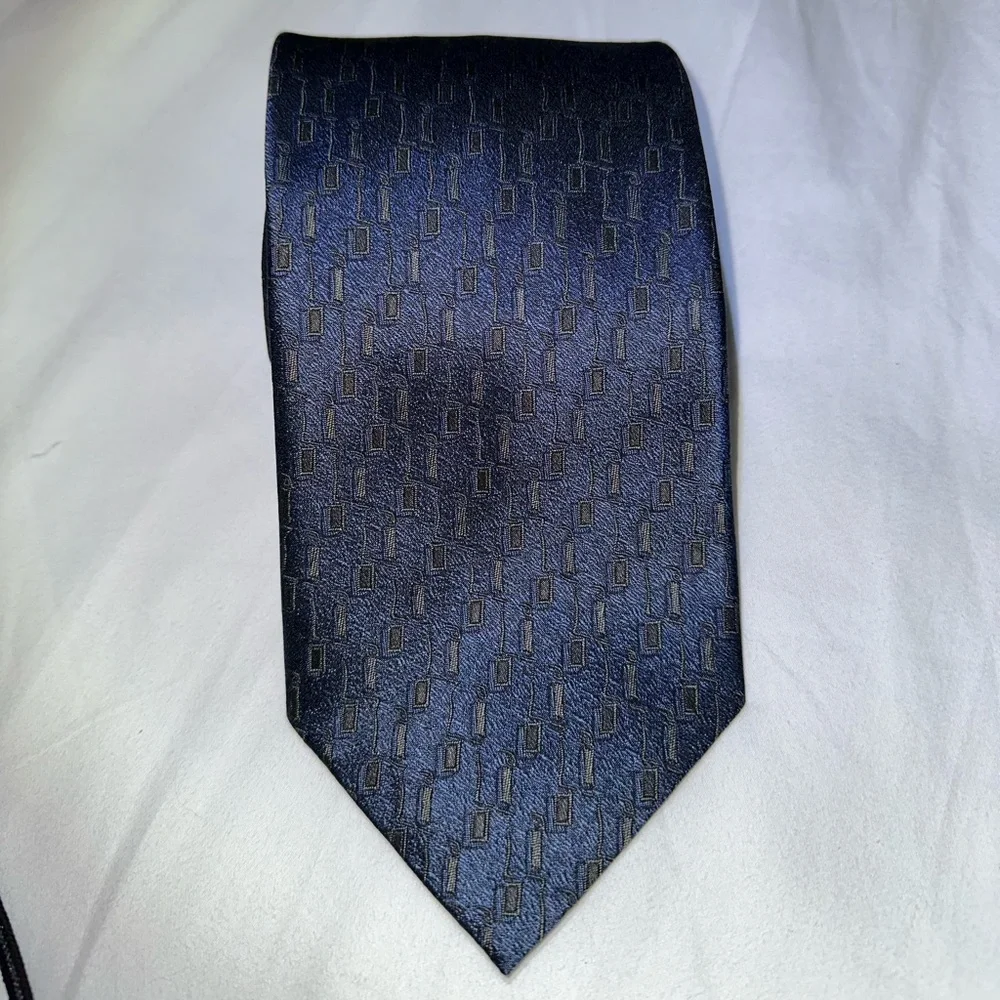 BARCELINO HANDMADE ITALIAN BLUE, GRAY, & BLACK BLOCK SILK TIE ELEGANCE REDEFINED